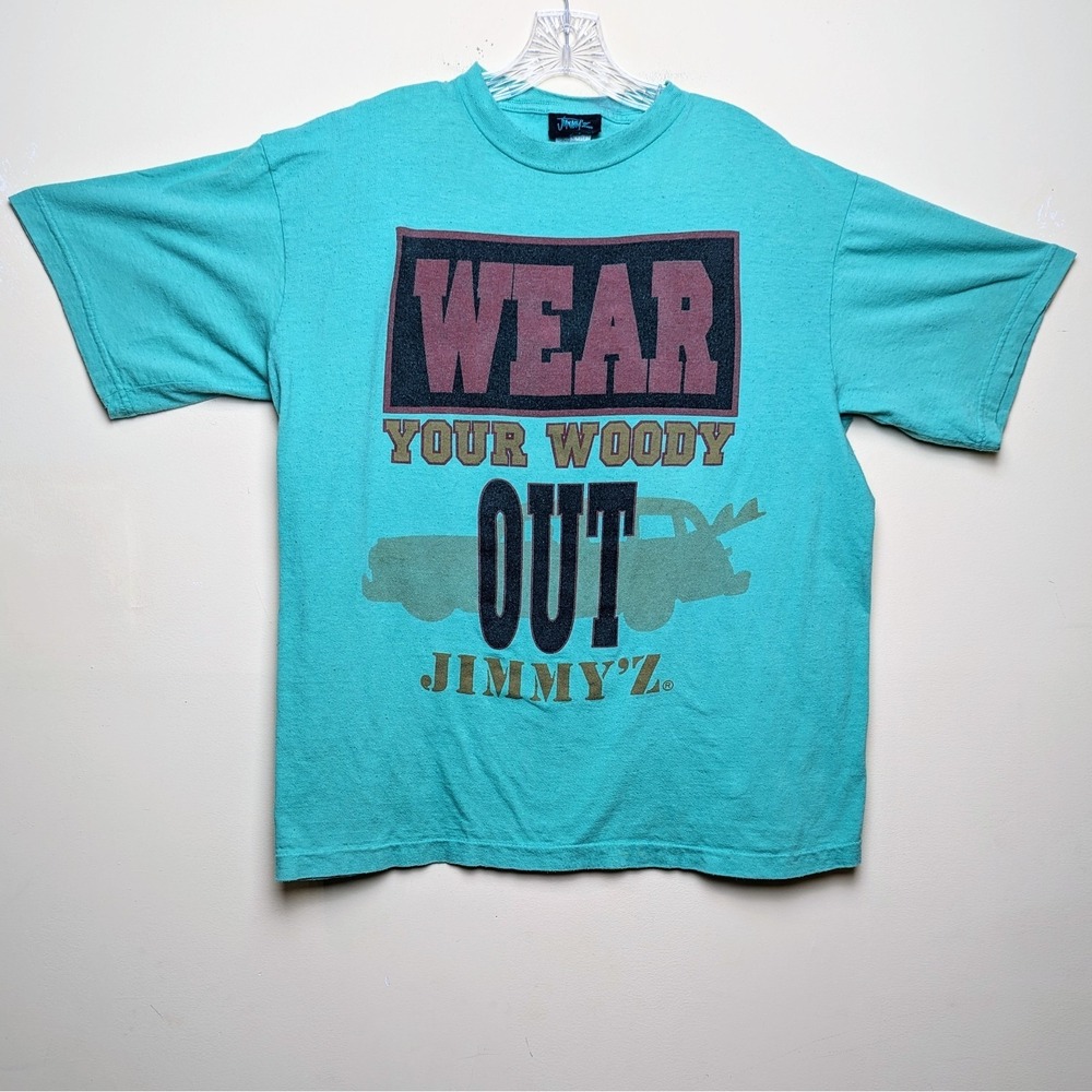Vintage 80s JIMMY'Z Wear Your Woody Out Surf Skate Shirt XL